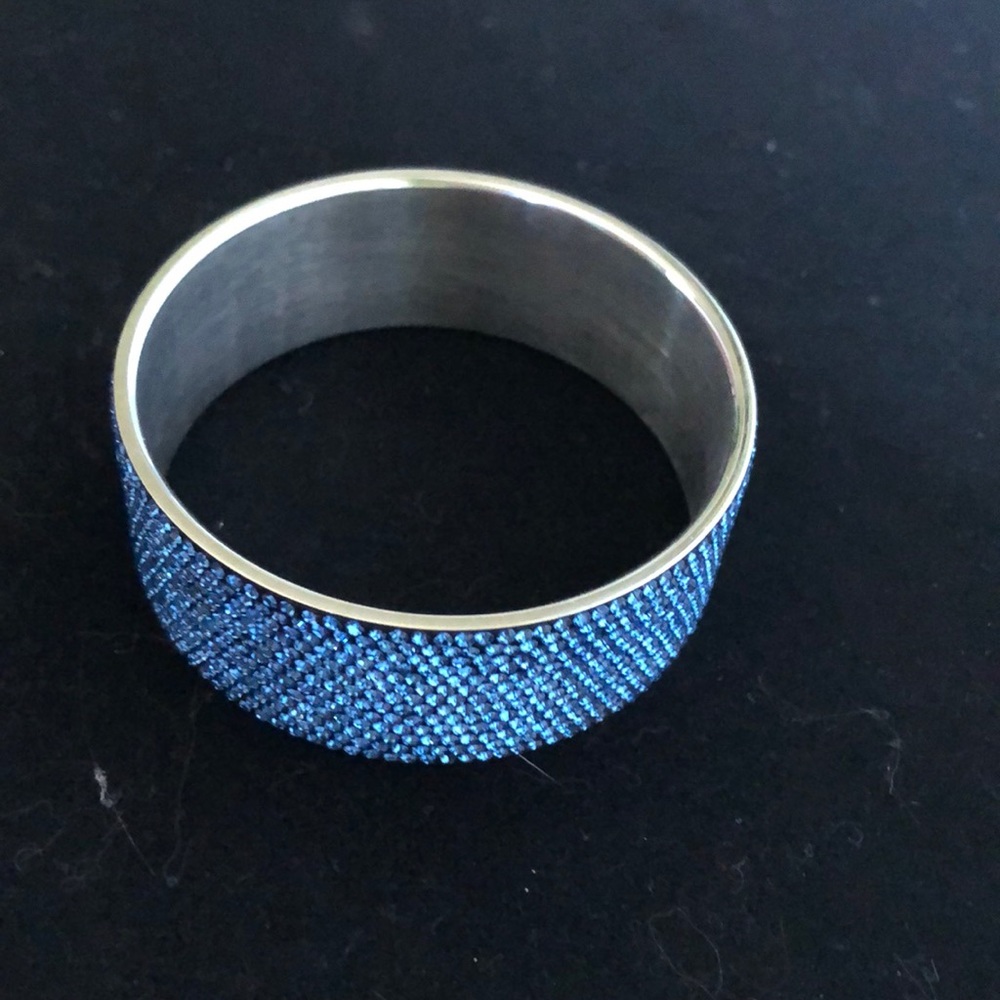 Blue Swarovski crystal and stainless steel cuff